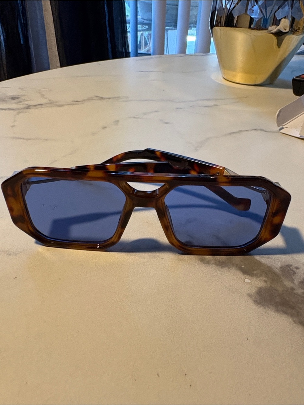 Tortoiseshell Frame Blue Lens Men's Sunglasses